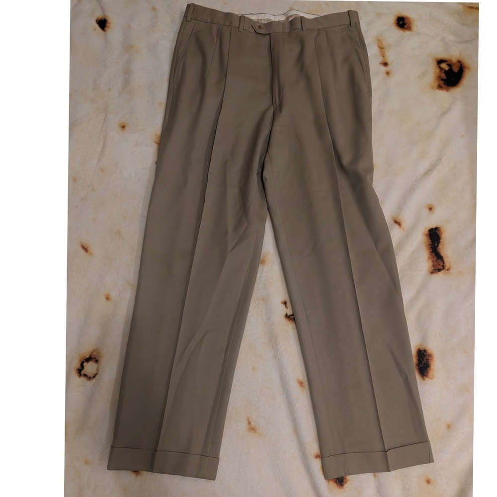 Britches Winston Pleated Dress Pants Mens 36R Khaki Worsted Wool Made in Italy